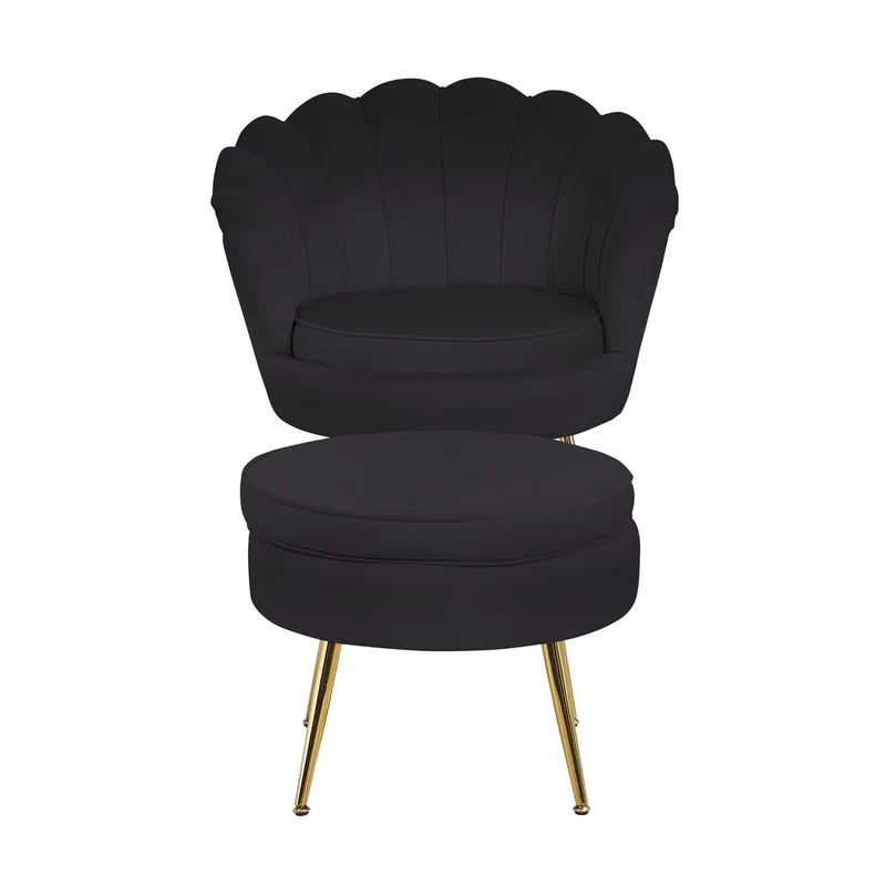 Runder Sitzpouf in Samtoptik – Schwarz/Gold, Ø 52 cm