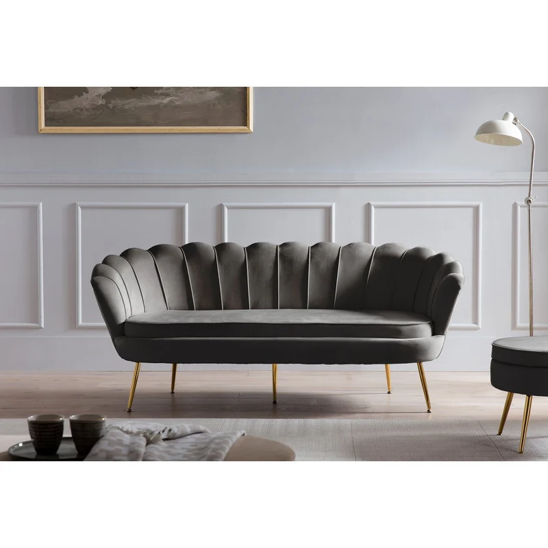 Runder Sitzpouf in Samtoptik – Schwarz/Gold, Ø 52 cm