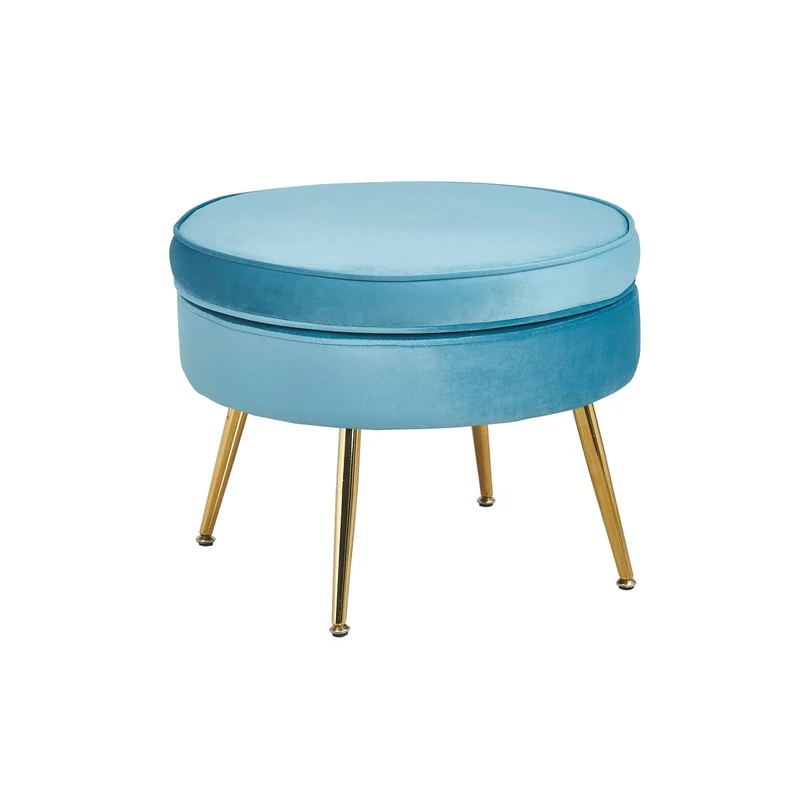 Runder Sitzpouf in Samtoptik – Blau/Gold, Ø 52 cm