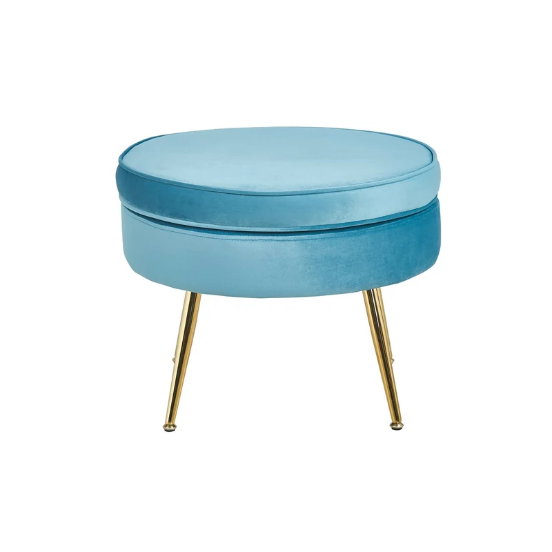 Runder Sitzpouf in Samtoptik – Blau/Gold, Ø 52 cm