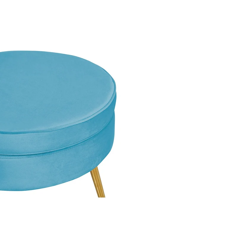 Runder Sitzpouf in Samtoptik – Blau/Gold, Ø 52 cm