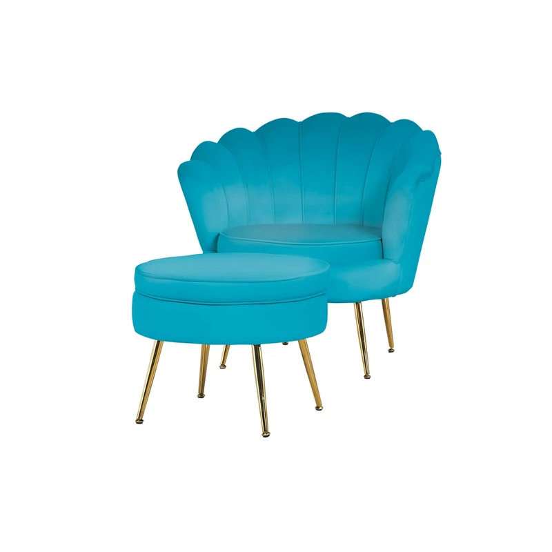 Runder Sitzpouf in Samtoptik – Blau/Gold, Ø 52 cm
