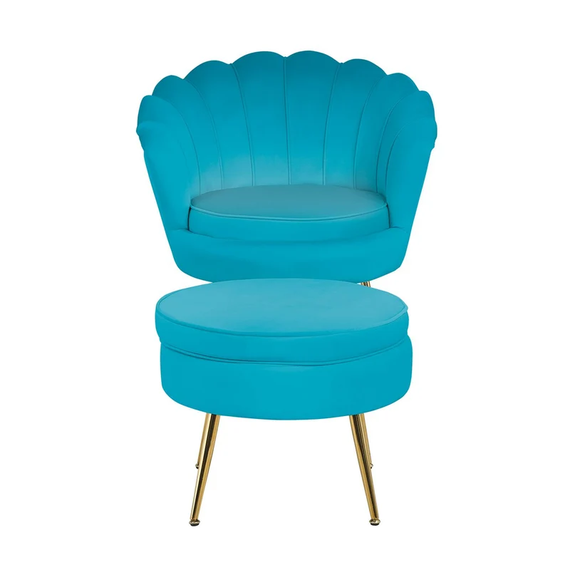 Runder Sitzpouf in Samtoptik – Blau/Gold, Ø 52 cm