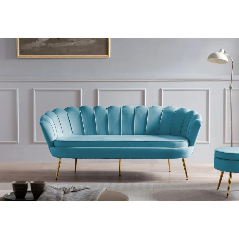 Runder Sitzpouf in Samtoptik – Blau/Gold, Ø 52 cm