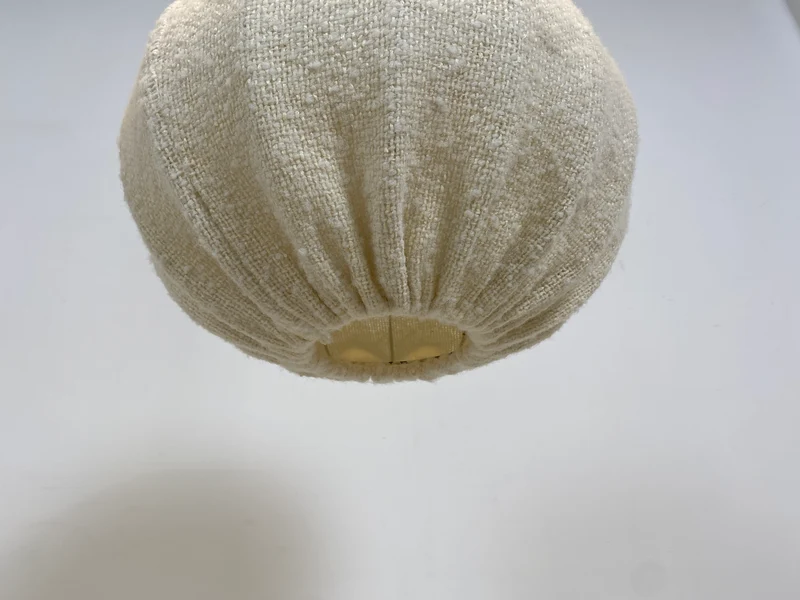 WMK Stilvolle und sehr gut erhaltene große Mid-Century Hängelampe mit Lampenschirm aus natürlichem Wollstoff & Tauwerk Kabelummantelung