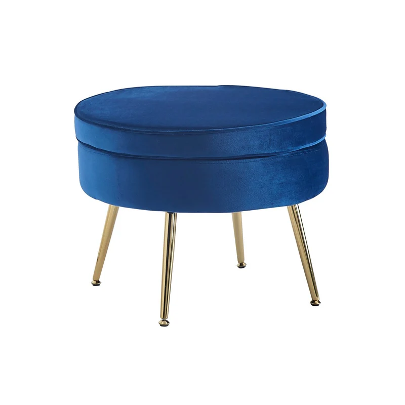Runder Sitzpouf in Samtoptik – Dunkelblau/Gold, Ø 52 cm