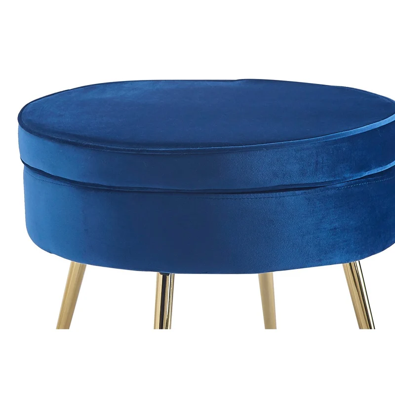 Runder Sitzpouf in Samtoptik – Dunkelblau/Gold, Ø 52 cm