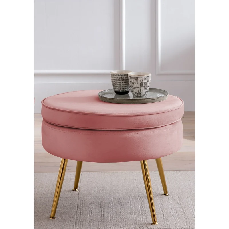 Runder Sitzpouf in Samtoptik – Rosé/Gold, Ø 52 cm