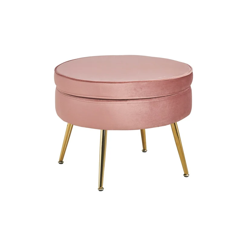 Runder Sitzpouf in Samtoptik – Rosé/Gold, Ø 52 cm