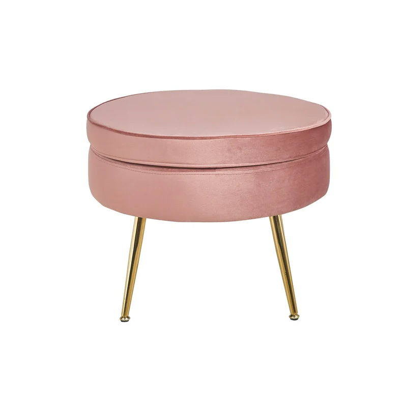 Runder Sitzpouf in Samtoptik – Rosé/Gold, Ø 52 cm