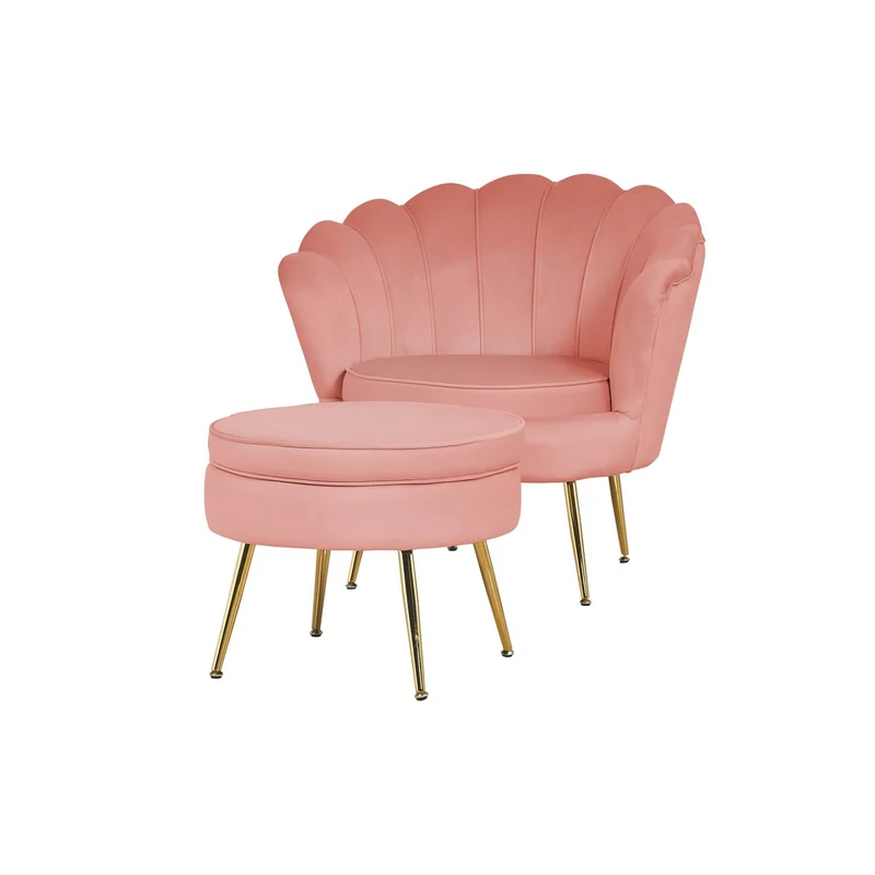 Runder Sitzpouf in Samtoptik – Rosé/Gold, Ø 52 cm
