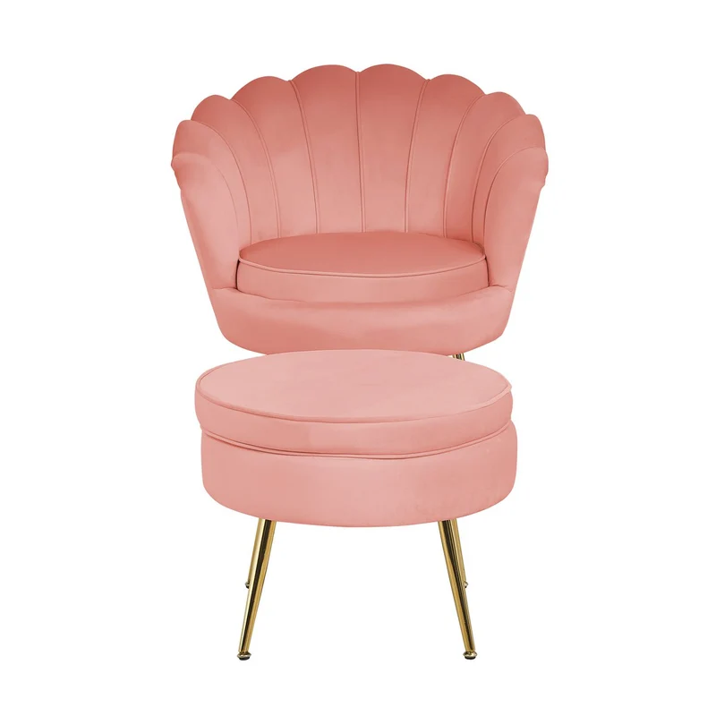 Runder Sitzpouf in Samtoptik – Rosé/Gold, Ø 52 cm
