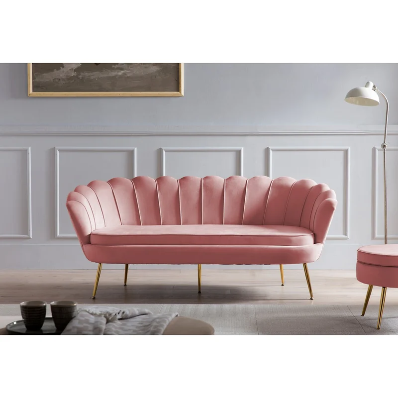 Runder Sitzpouf in Samtoptik – Rosé/Gold, Ø 52 cm