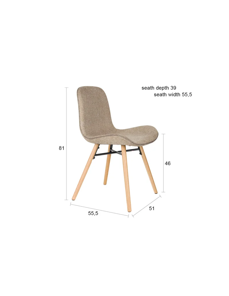White Label Living Stuhl Lester – Braun, Polyester, 51 × 55,5 × 81 cm, 2er-Set