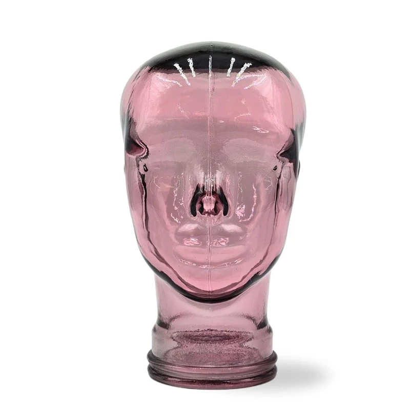 Glas KOPFHÖRERSTÄNDER transparent + satin | 29cm Glaskopf Skulptur | Farbe: T08 altrosa