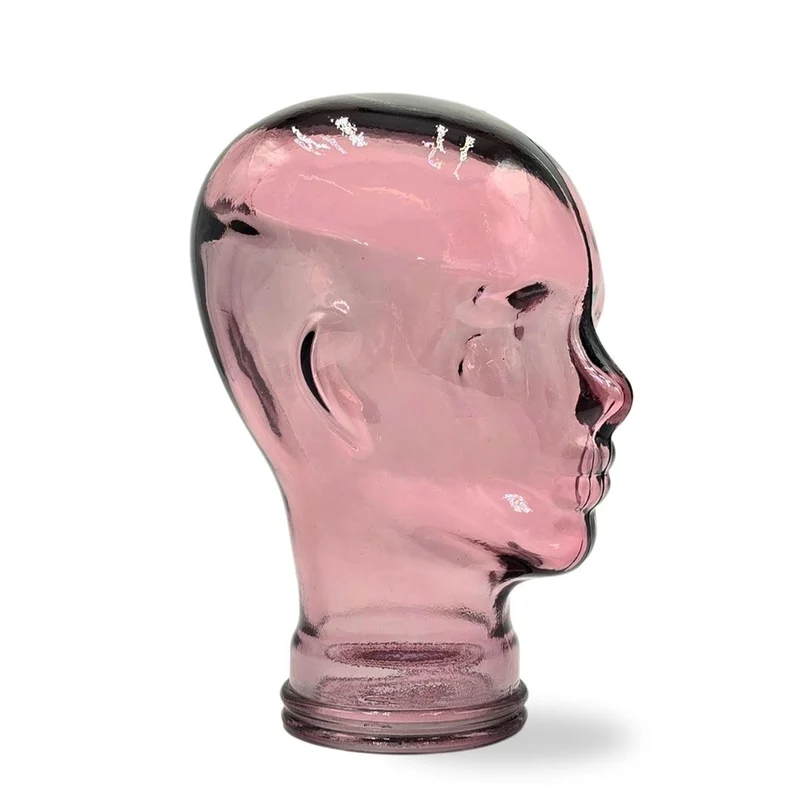Glas KOPFHÖRERSTÄNDER transparent + satin | 29cm Glaskopf Skulptur | Farbe: T08 altrosa