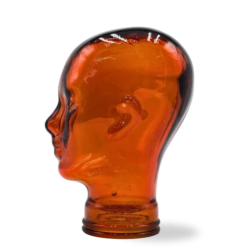 Glas KOPFHÖRERSTÄNDER transparent + satin | 29cm Glaskopf Skulptur | Farbe: T04 hot orange
