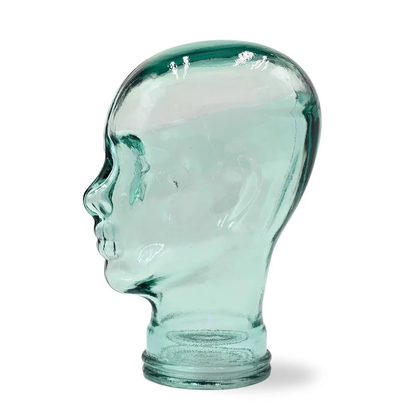 Glas KOPFHÖRERSTÄNDER transparent + satin | 29cm Glaskopf Skulptur | Farbe: T01 klar