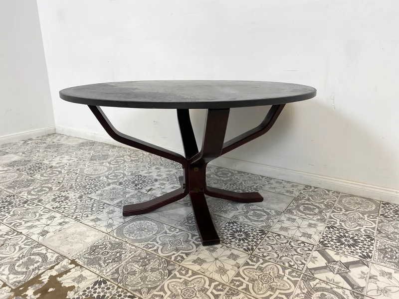 WMK Formschöner skandinavischer Designercouchtisch Falcon von Sigurd Ressel für Vatne Møbler mit seltener Tischplatte aus Schiefer
