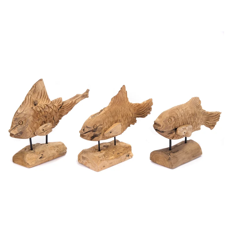 GESCHNITZTE FISCH FIGUR "ATLANTIS" | Teakholz | Maritime Skulptur