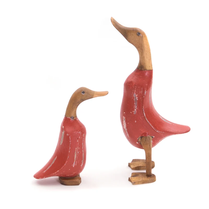 HOLZ ENTE "DUCK" | Mahagoni & Teakholz, 2-teilig | Deko Figur | Farbe: rot
