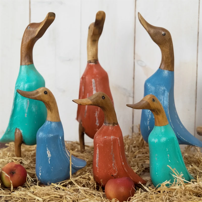 HOLZ ENTE "DUCK" | Mahagoni & Teakholz, 2-teilig | Deko Figur | Farbe: rot