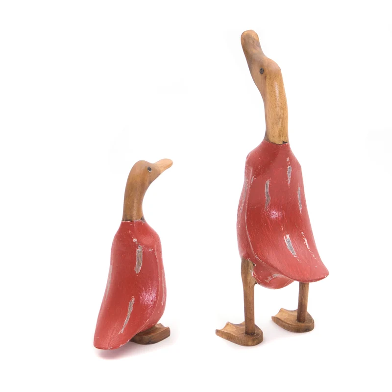 HOLZ ENTE "DUCK" | Mahagoni & Teakholz, 2-teilig | Deko Figur | Farbe: rot