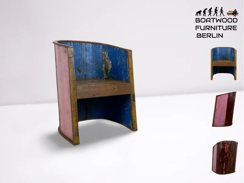 Boatwood by WMK # Einzigartiger & robuster Kapitänsstuhl aus altem Boot, ein handgefertigtes Unikat aus massivem Teakholz
