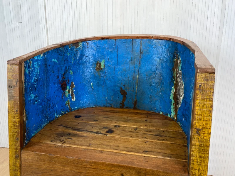 Boatwood by WMK # Einzigartiger & robuster Kapitänsstuhl aus altem Boot, ein handgefertigtes Unikat aus massivem Teakholz