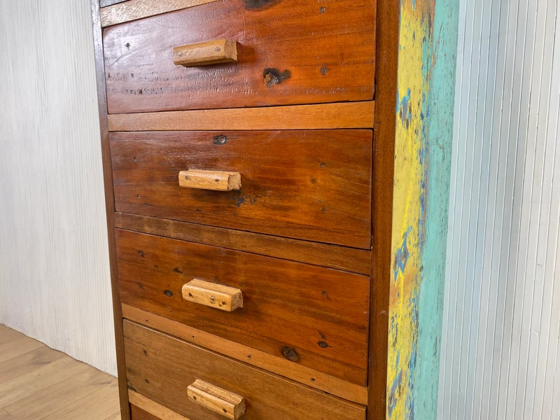 Boatwood by WMK # Besonderes Highboard aus altem Einbaum Boot mit 8 Schubladen , ein handgefertigtes Unikat aus massivem Teakholz