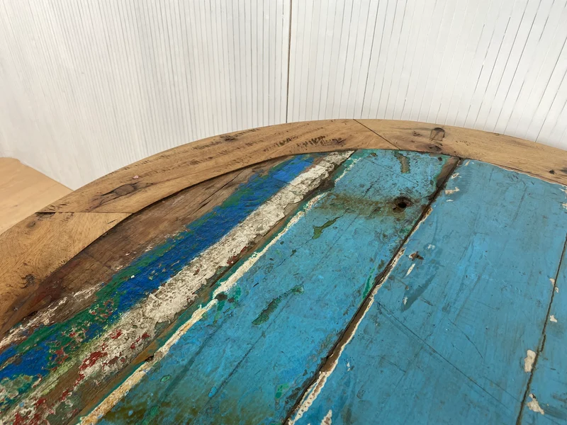 Boatwood by WMK # Formschöner und sehr robuster runder Esstisch aus altem Bootsholz, ein handgefertigtes Unikat aus massivem Teakholz