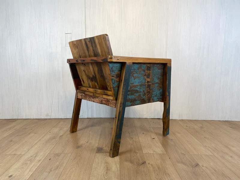 Boatwood by WMK I Sehr großer & robuster Relaxsessel aus altem Bootsholz, ein handgefertigtes Unikat aus massivem Teakholz