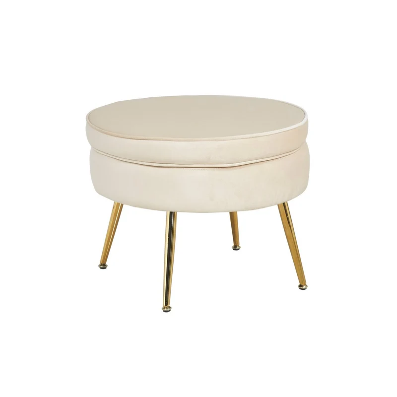 Runder Sitzpouf in Samtoptik – Beige/Gold, Ø 52 cm