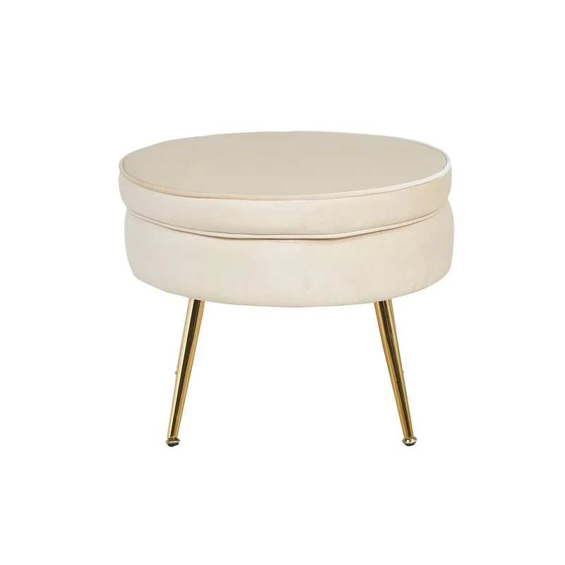 Runder Sitzpouf in Samtoptik – Beige/Gold, Ø 52 cm