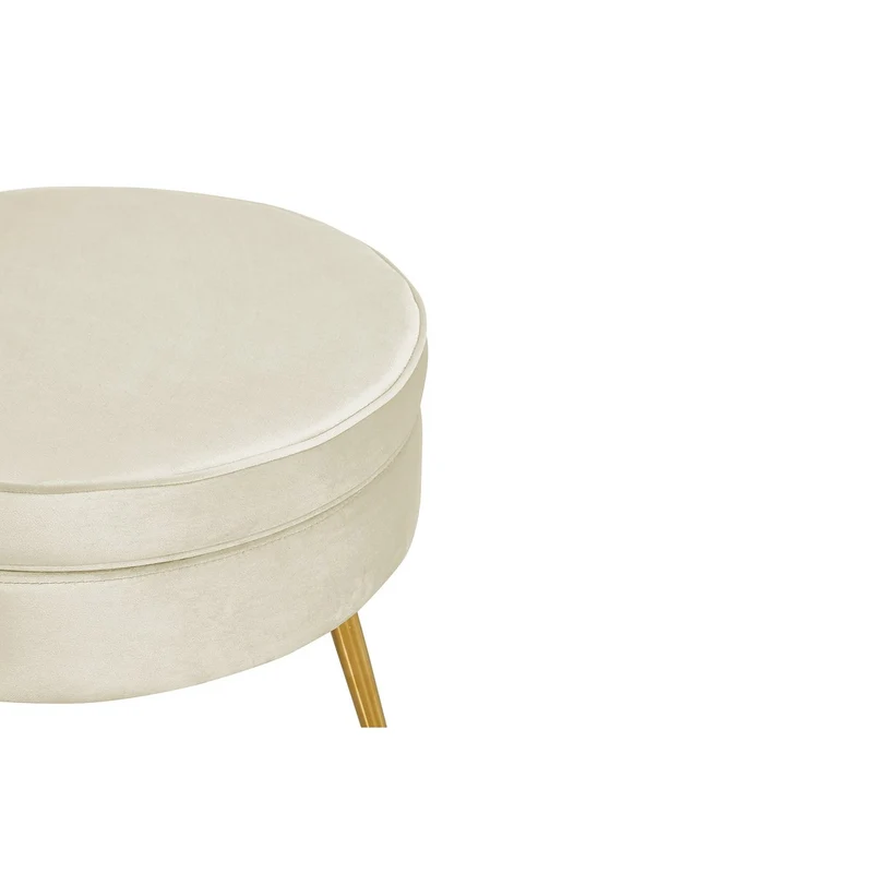 Runder Sitzpouf in Samtoptik – Beige/Gold, Ø 52 cm