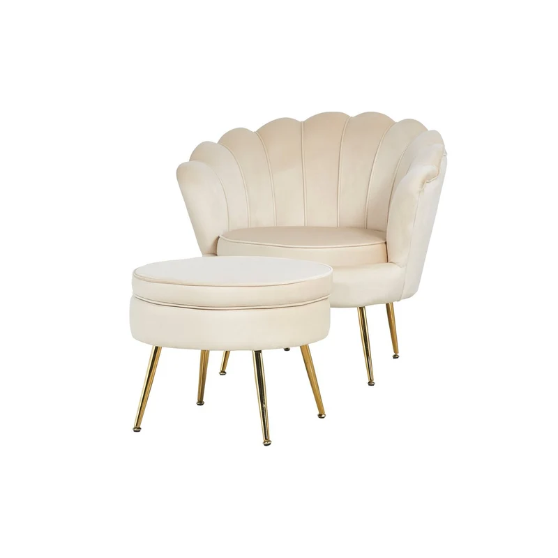 Runder Sitzpouf in Samtoptik – Beige/Gold, Ø 52 cm