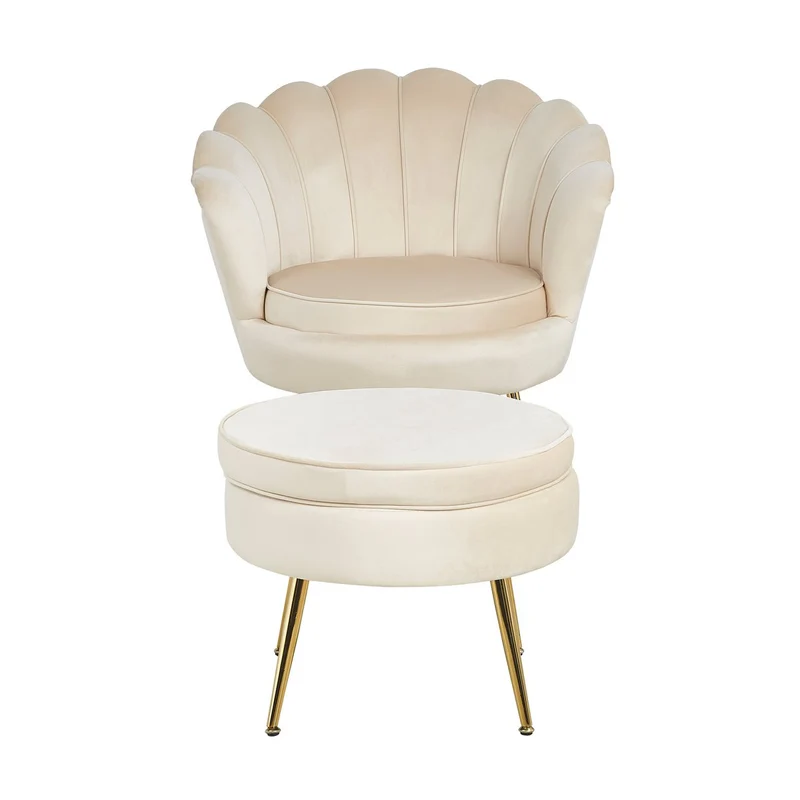 Runder Sitzpouf in Samtoptik – Beige/Gold, Ø 52 cm