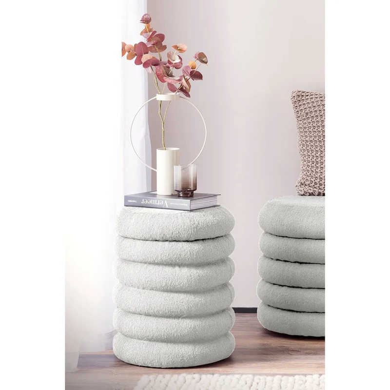Bouclé-Sitzhocker mit Stauraum – Weiß, Ø 38 cm