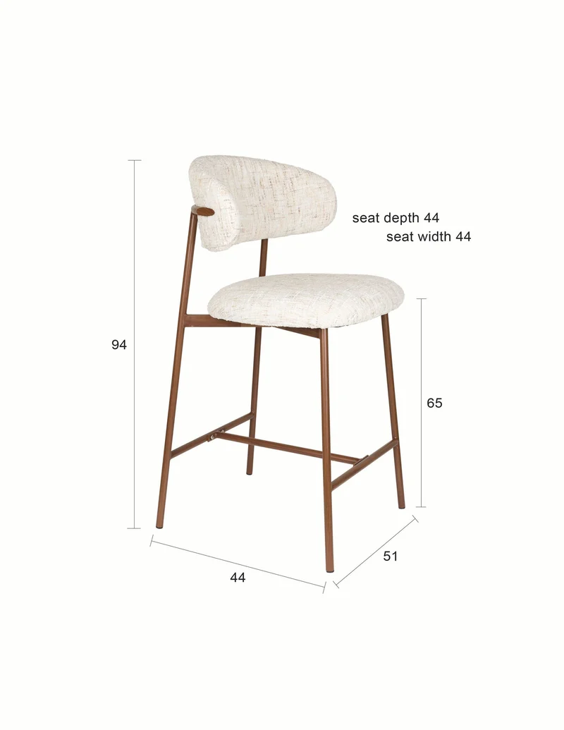 White Label Living Tresenhocker Claes Off-Weiß – Polyester, 51 × 44 × 94 cm, 2er-Set