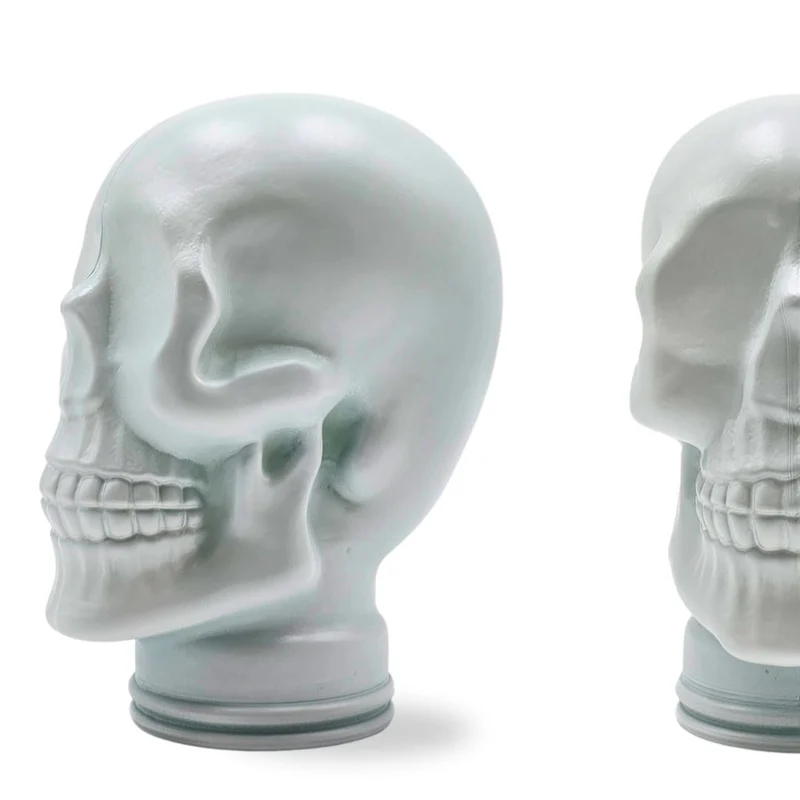Glas KOPFHÖRERSTÄNDER TOTENKOPF| 26cm Glaskopf Skulptur | Farbe: M02 weiss