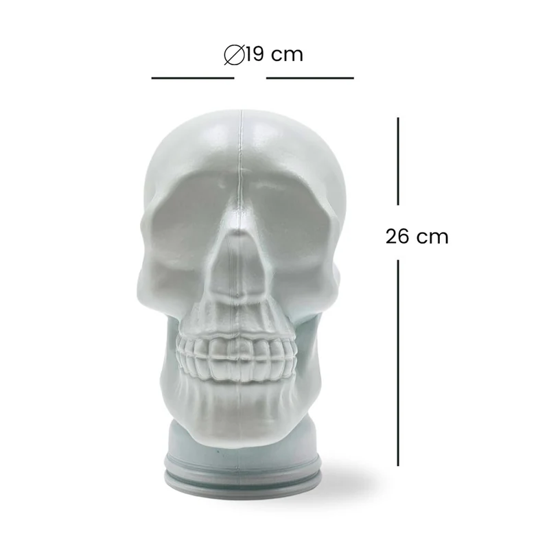 Glas KOPFHÖRERSTÄNDER TOTENKOPF| 26cm Glaskopf Skulptur | Farbe: M02 weiss