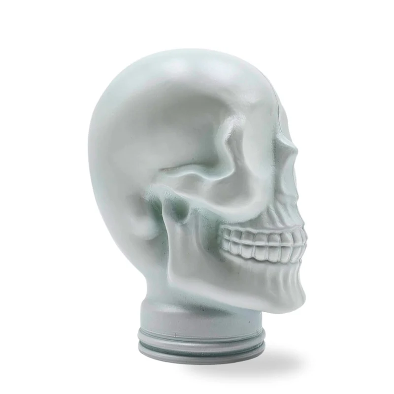 Glas KOPFHÖRERSTÄNDER TOTENKOPF| 26cm Glaskopf Skulptur | Farbe: M02 weiss