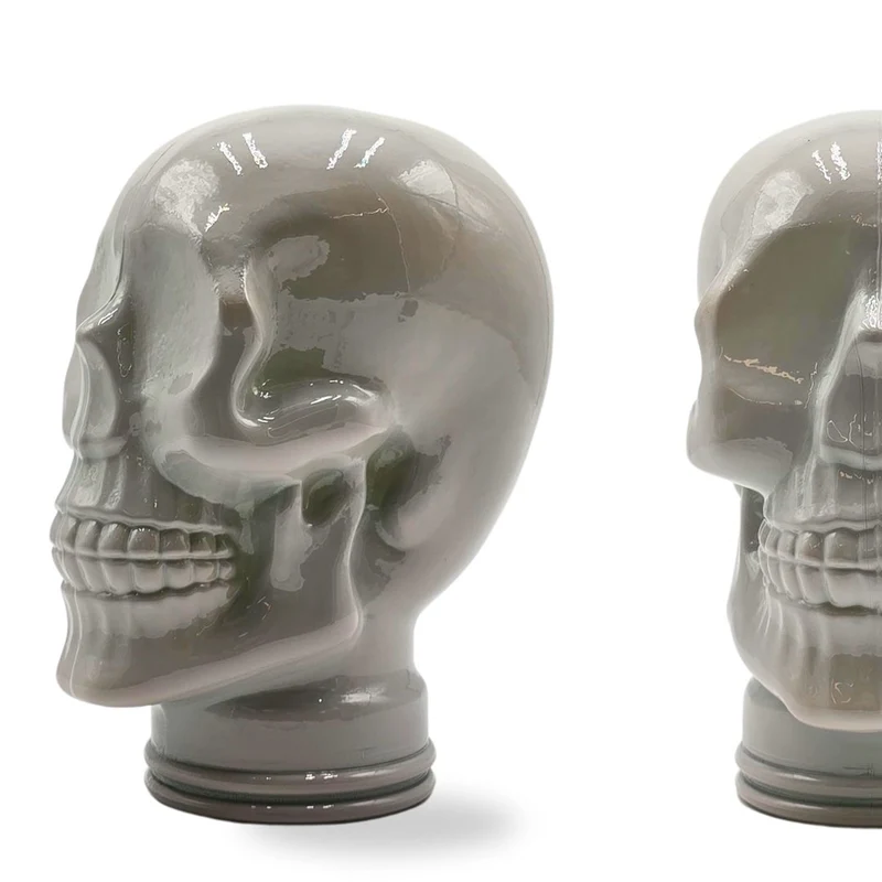 Glas KOPFHÖRERSTÄNDER TOTENKOPF| 26cm Glaskopf Skulptur | Farbe: OP3 hellgrau