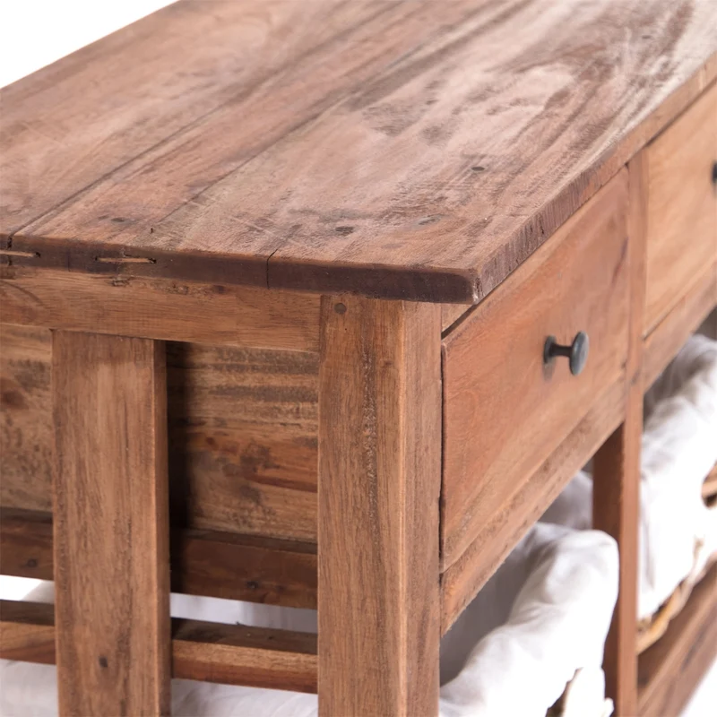 KOMMODE RANTAN | 98 cm, Massivholz | Sideboard mit Körben