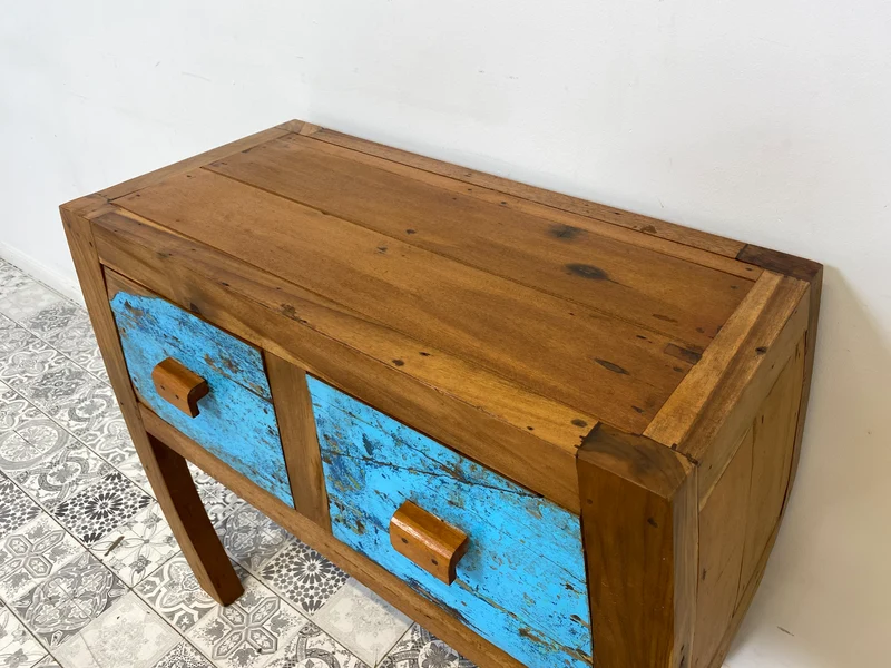 Boatwood by WMK # Formschöne Kommode mit zwei Schubladen , ein aus altem Bootsholz handgefertigtes Unikat aus massivem Teakholz