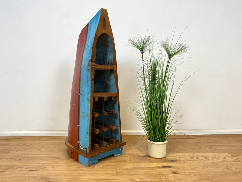 Boatwood by WMK # Außergewöhnliches Regal gebaut aus echtem Fischerboot, ein handgefertigtes Unikat aus massivem Teakholz