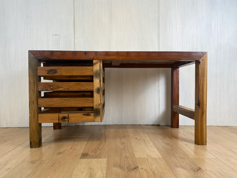 Boatwood by WMK # Sehr schöner & robuster Schreibtisch aus altem Bootsholz, ein handgefertigtes Unikat aus massivem Teakholz