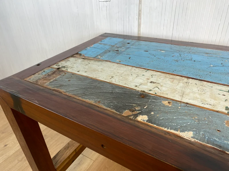 Boatwood by WMK # Sehr schöner & robuster Schreibtisch aus altem Bootsholz, ein handgefertigtes Unikat aus massivem Teakholz