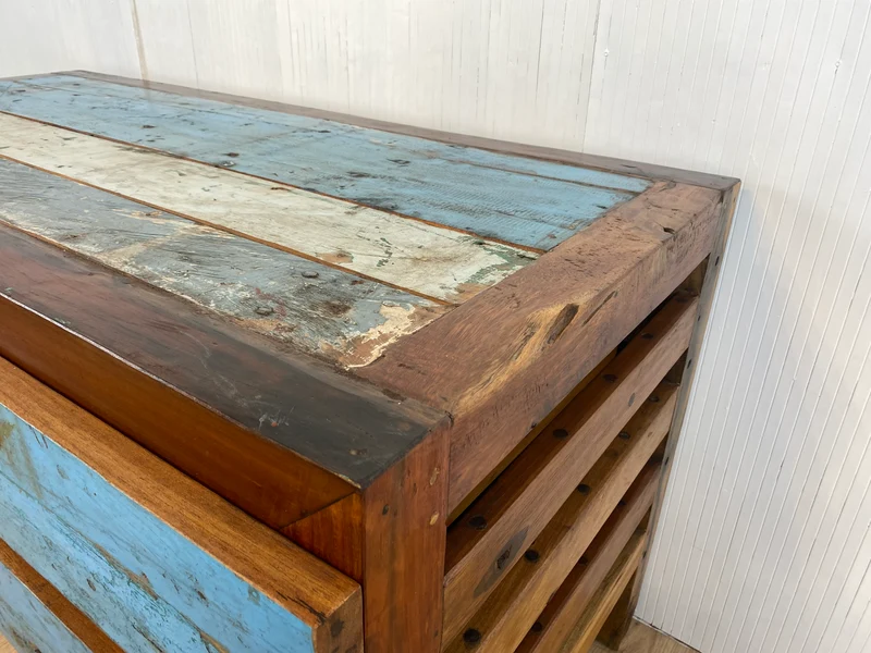 Boatwood by WMK # Sehr schöner & robuster Schreibtisch aus altem Bootsholz, ein handgefertigtes Unikat aus massivem Teakholz