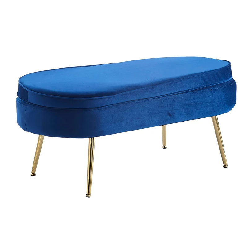 Ovaler Sitzpouf in Samtoptik – Dunkelblau/Gold, 99 cm